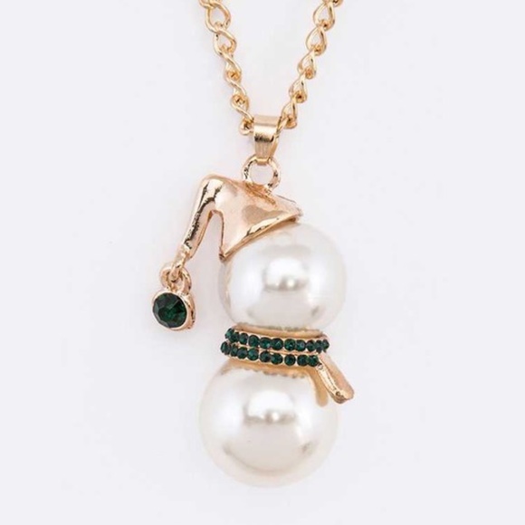 Snowman Gold Tone & Green Crystals Necklace - Picture 1 of 7